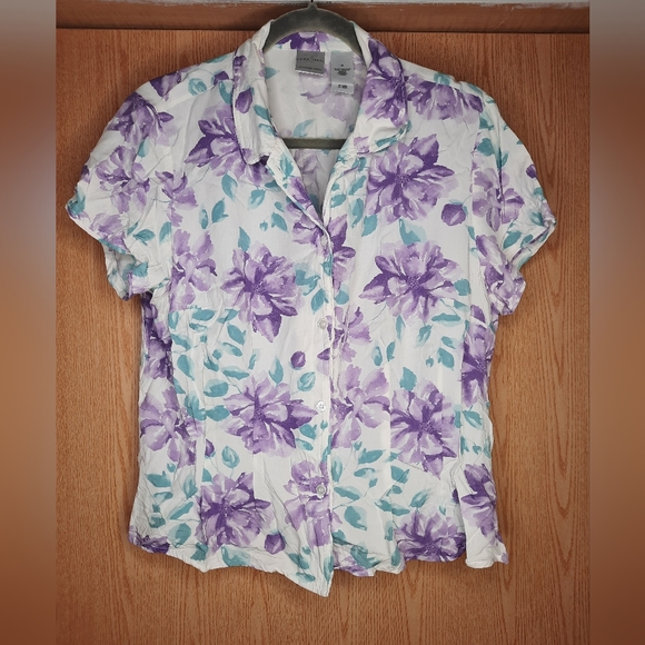 Emma James Tops - Emma James Short Sleeve Floral Button-Up Shirt Size 16